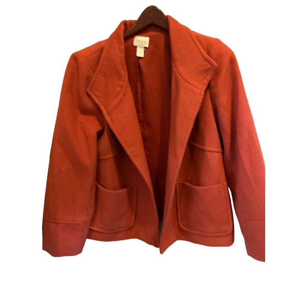 Chico's Women's Burnt Orange Open Front Jacket Size 1 Long Sleeve Casual